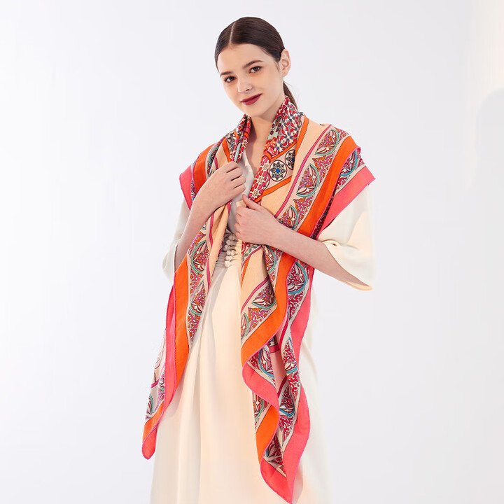 Silk and wool shawl as a gift for travel, exquisite and elegant, emerald blue layered shadow silk and wool shawl