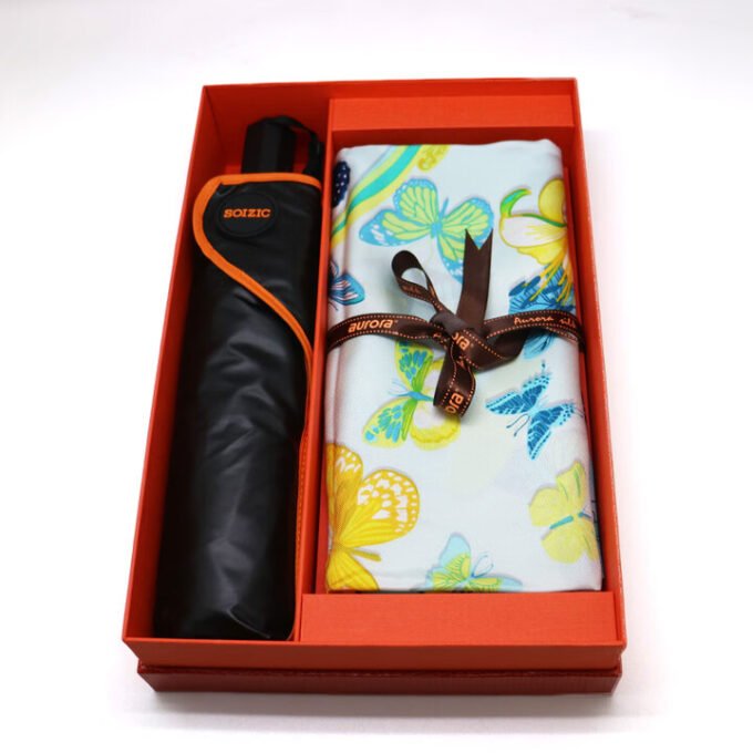 Aurora Midsummer Night's Dream 100% mulberry silk twill scarf and art umbrella gift set