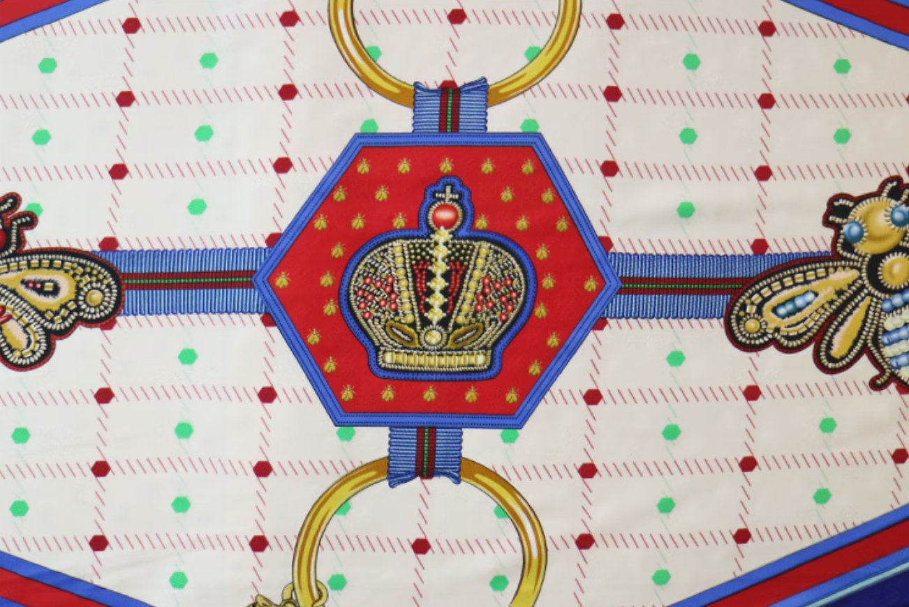 Aurora Silk Scarf - Bee and Nest (Blue) Double sided Jacquard Pair Diamond shaped Silk Scarf