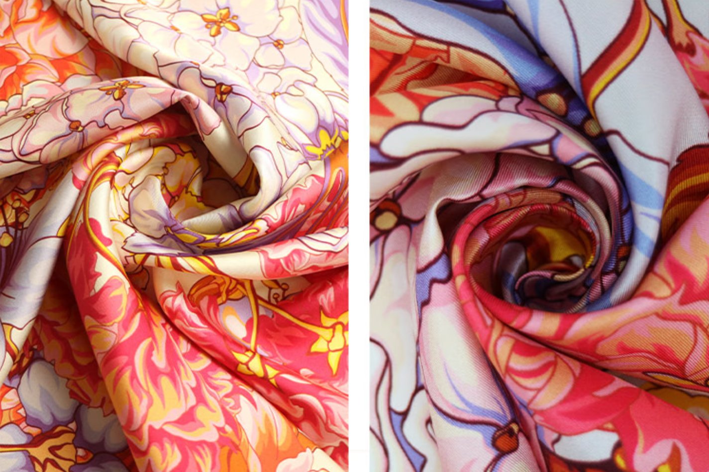 Aurora Silk Scarf - Double sided embroidered silk scarf with the same flower but different colors