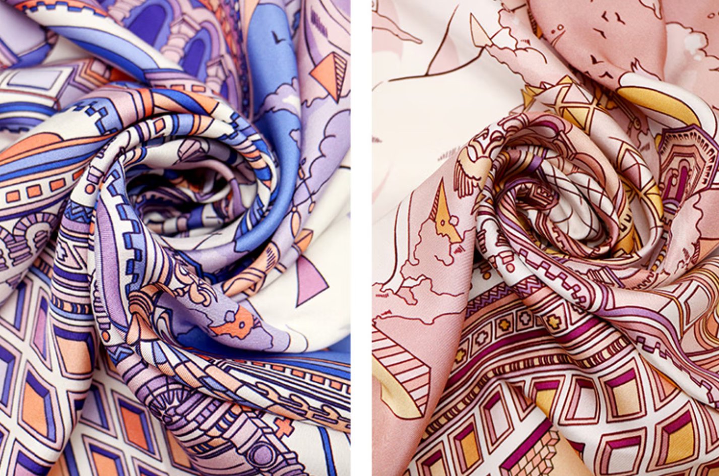 Aurora Silk Scarf - Free (double-sided) 100% mulberry silk, double-sided silk scarf, double-sided printed same flower but different color workplace scarf