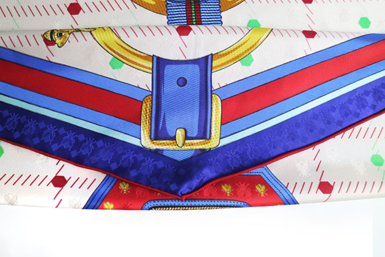 Aurora Silk Scarf - Bee and Nest (Blue) Double sided Jacquard Pair Diamond shaped Silk Scarf