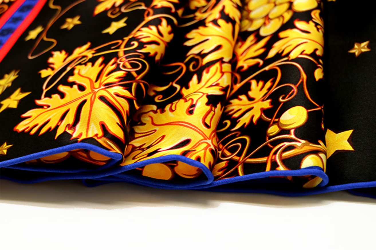 Sun Moon Wheel Radiance 52 * 178 Silk Scarf, 100% Mulberry Silk Scarf Belt