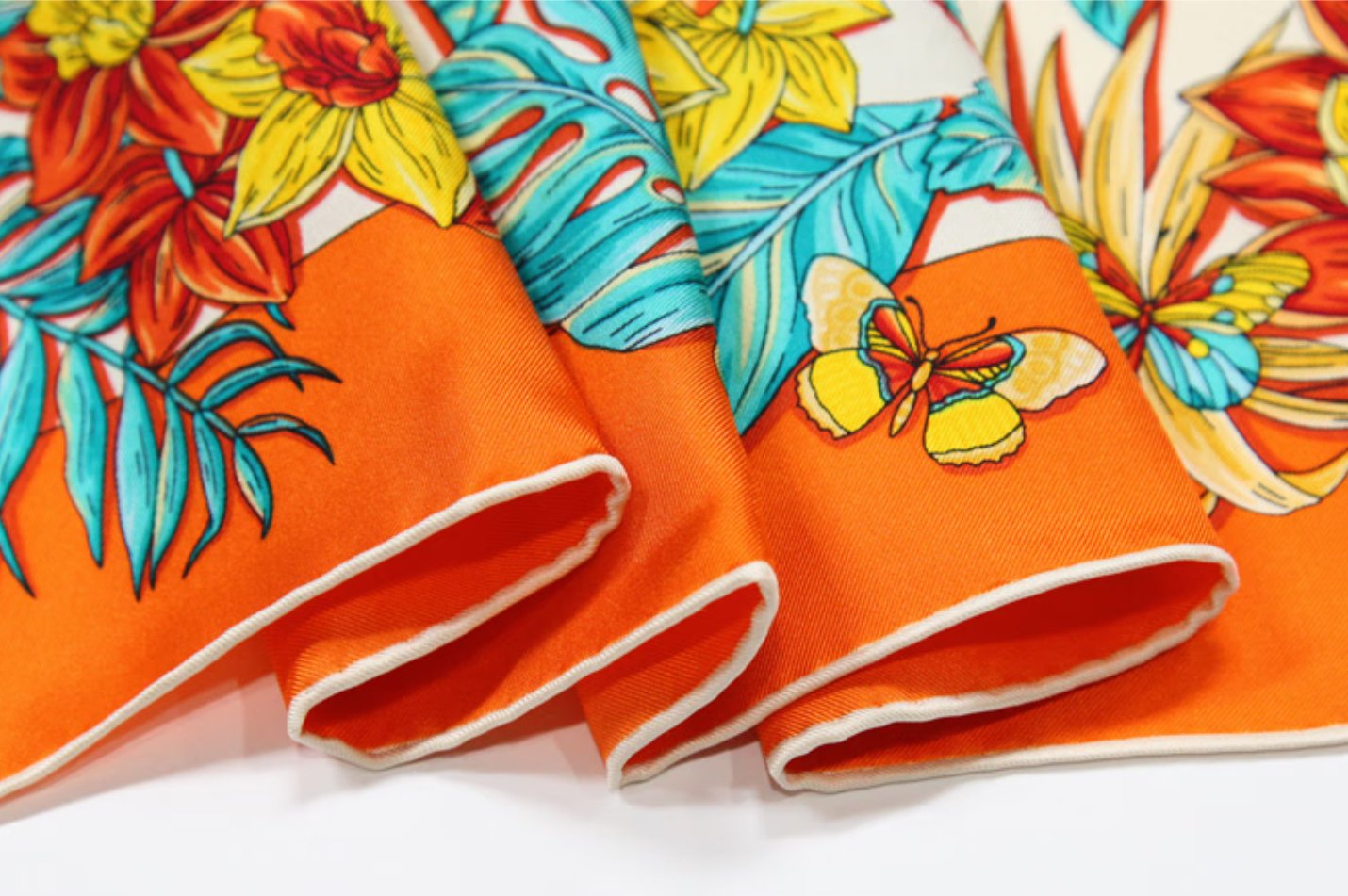 Butterfly Language Flower Museum (Blue) Silk Square Towel, 100% Mulberry Silk Wedding Scarf