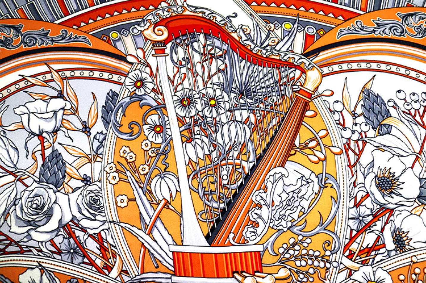 Flower Waltz Silk Scarf, Four Seasons Universal Mulberry Silk 100% Large Square Scarf (Orange Red)