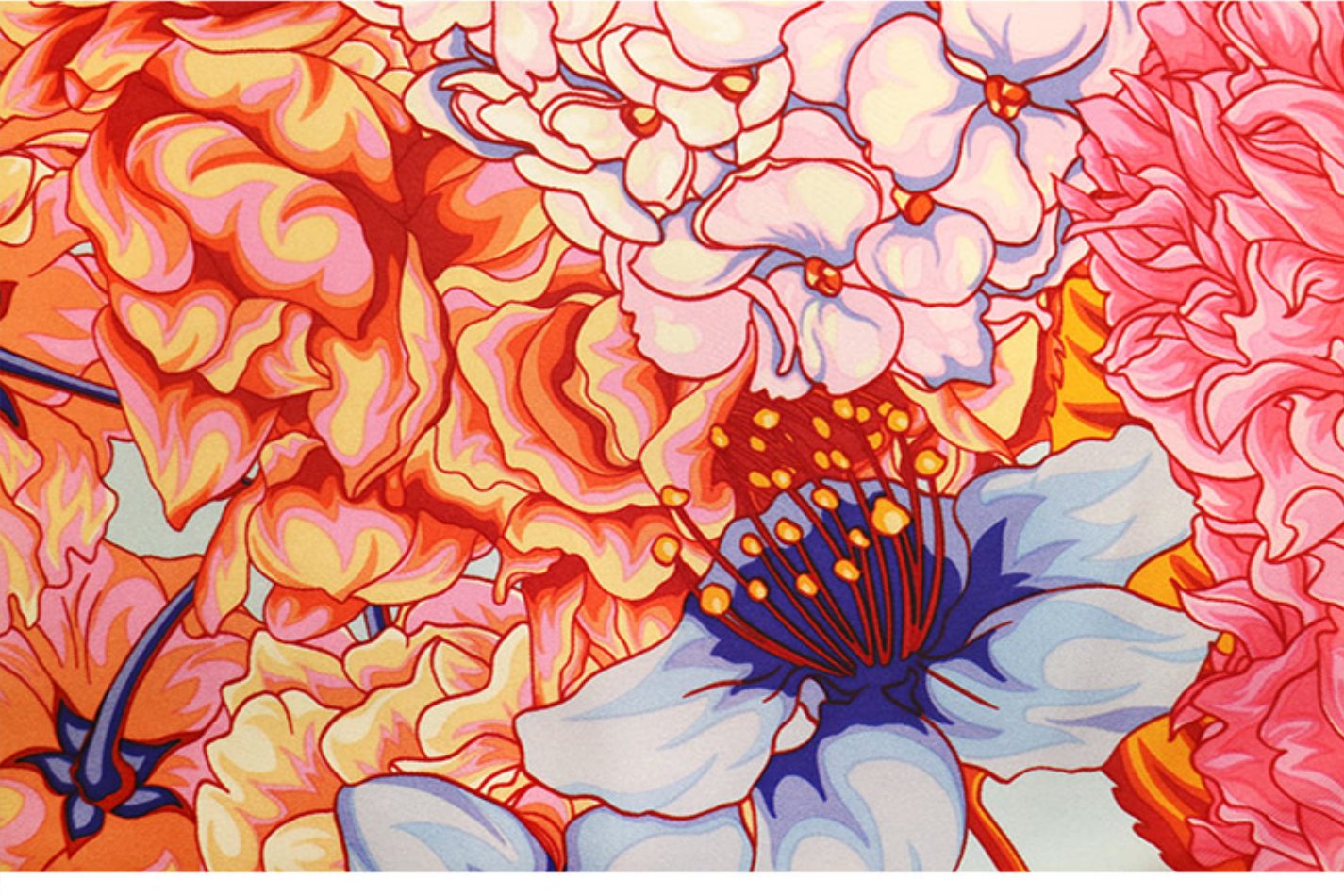 Aurora Silk Scarf - Double sided embroidered silk scarf with the same flower but different colors