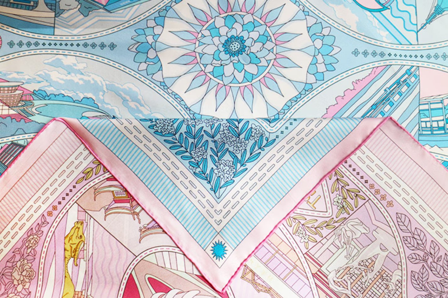 Aurora Silk Scarf - Fenghua 100% Mulberry Silk, Double sided Silk Scarf, Workplace Scarf