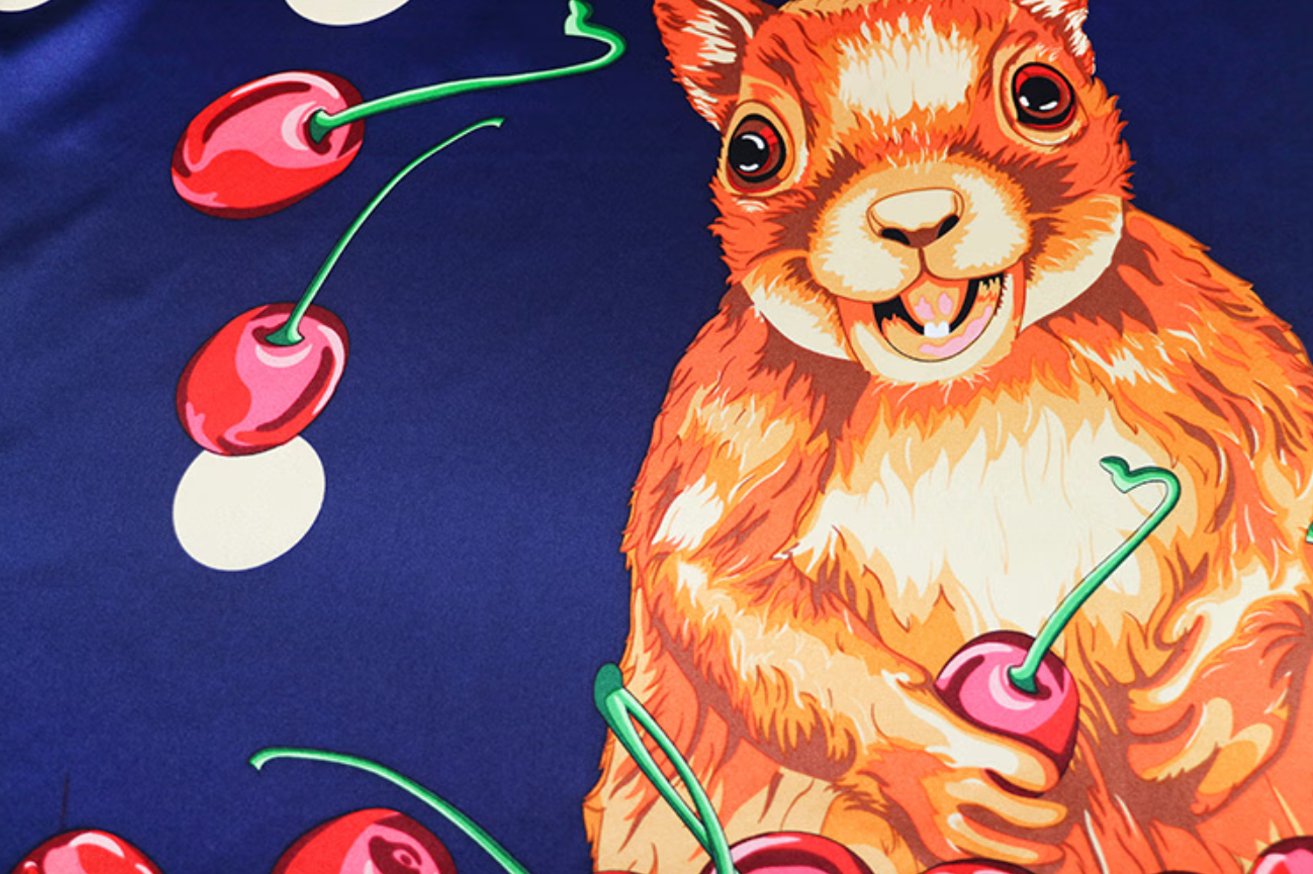Little Squirrel's Cherry 65 * 180cm Silk Long Scarf 100% Mulberry Silk Scarf
