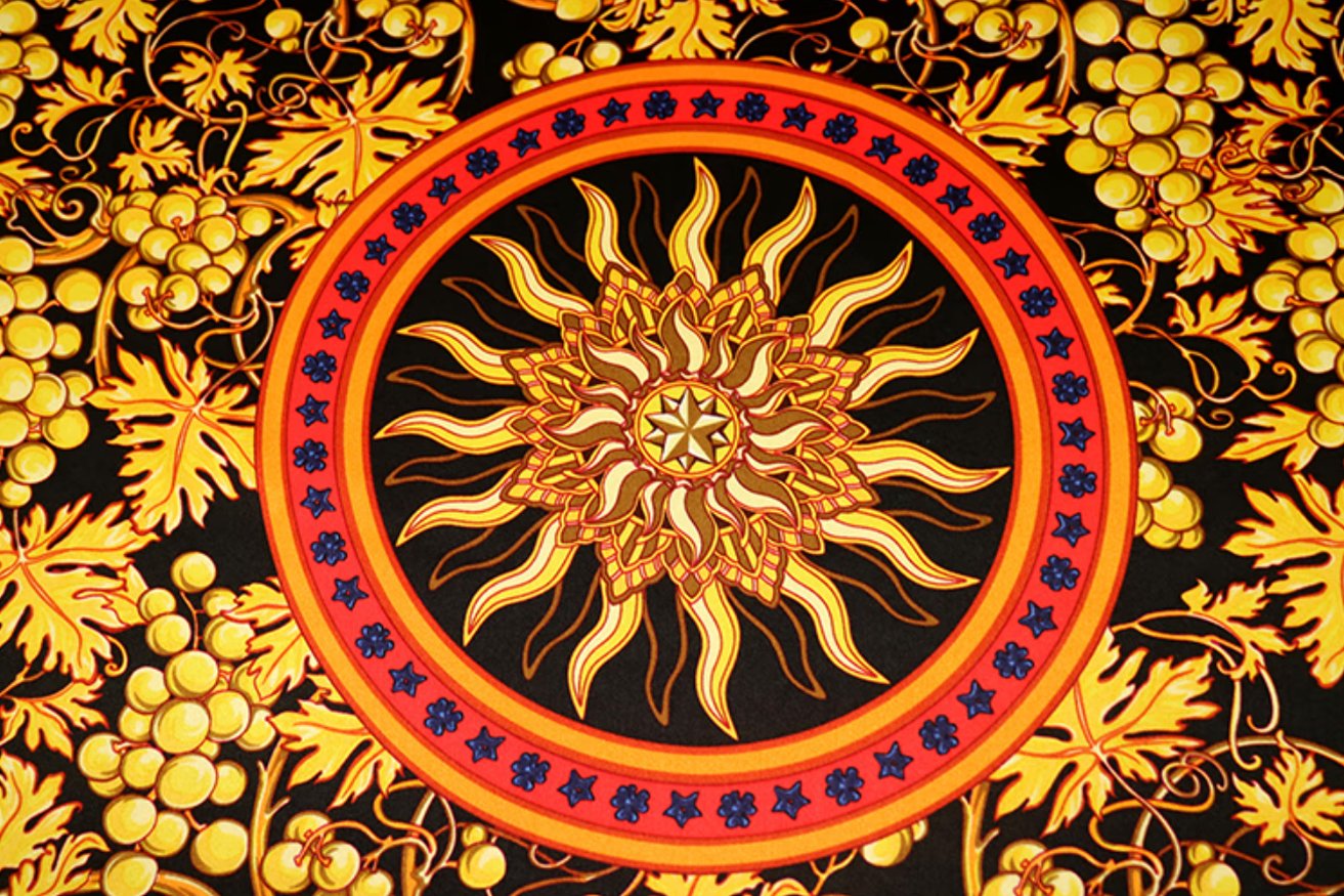 Sun Moon Wheel Radiance 52 * 178 Silk Scarf, 100% Mulberry Silk Scarf Belt