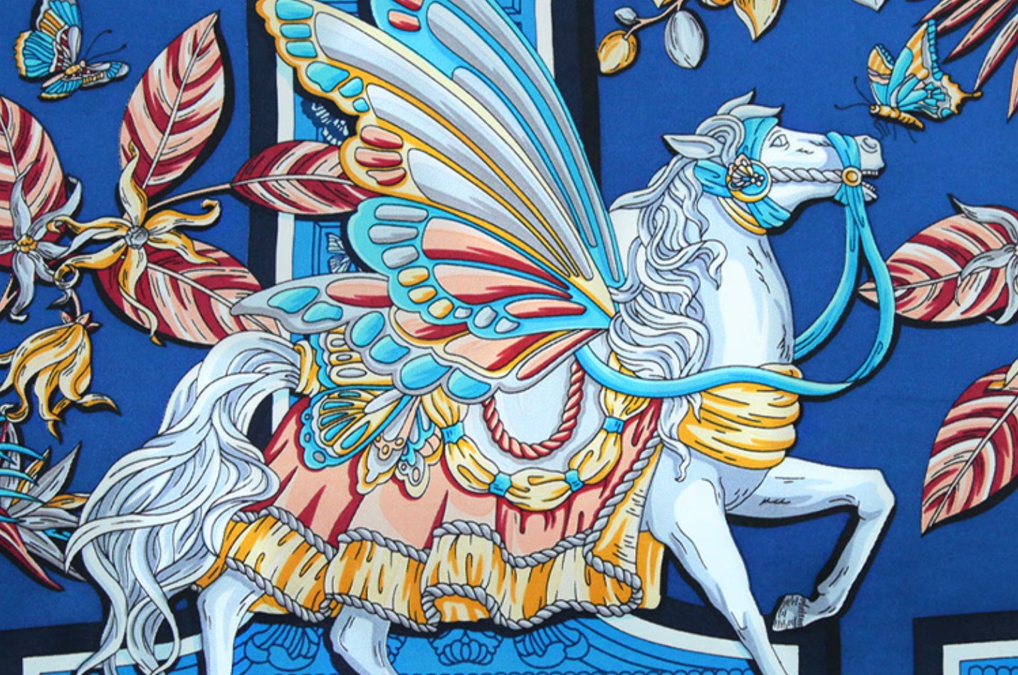 Butterfly Language Flower Museum (Blue) Silk Square Towel, 100% Mulberry Silk Wedding Scarf