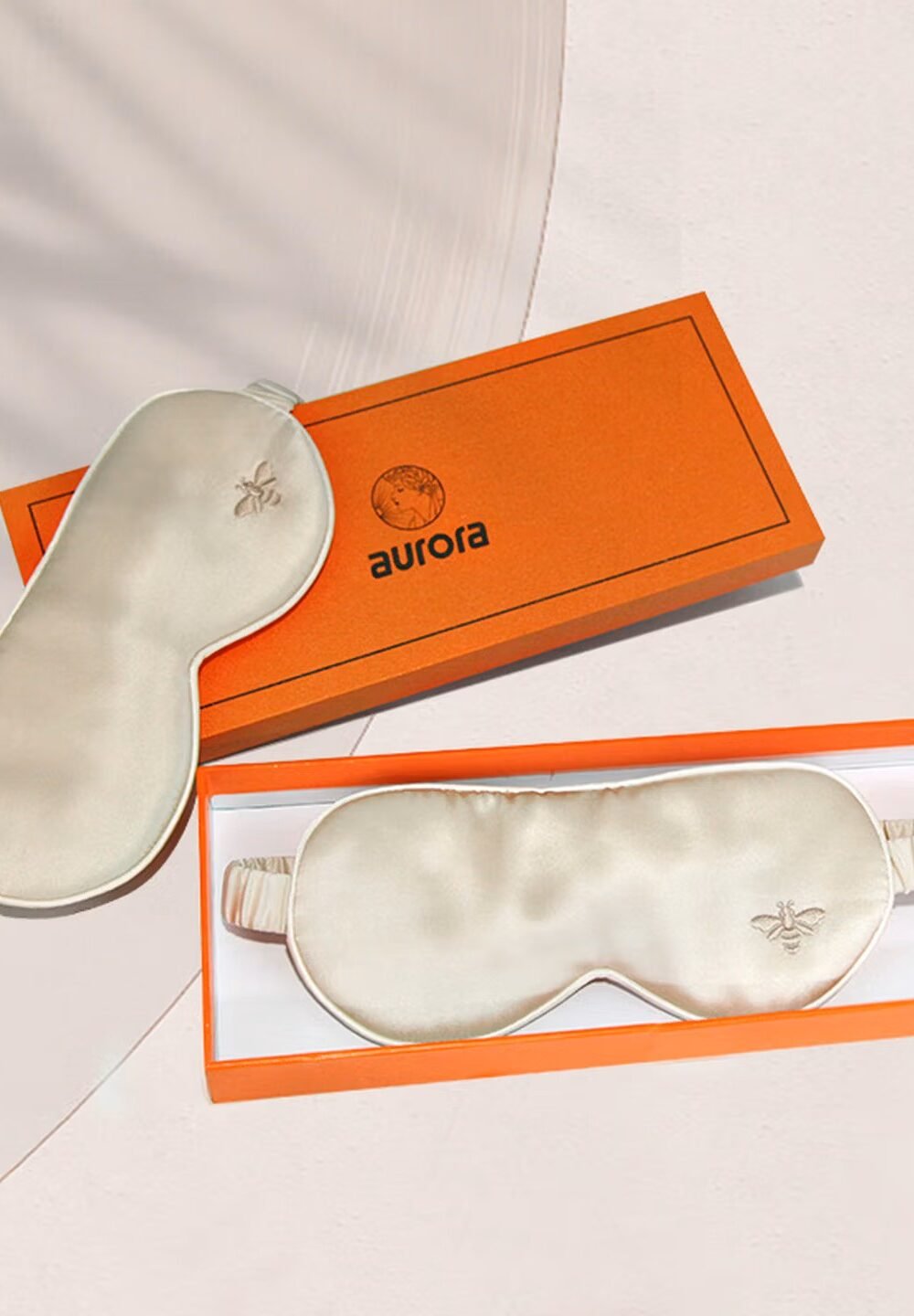 Aurora eye mask, silk eye mask for shading and eye protection, embroidered bee eye mask (beige)